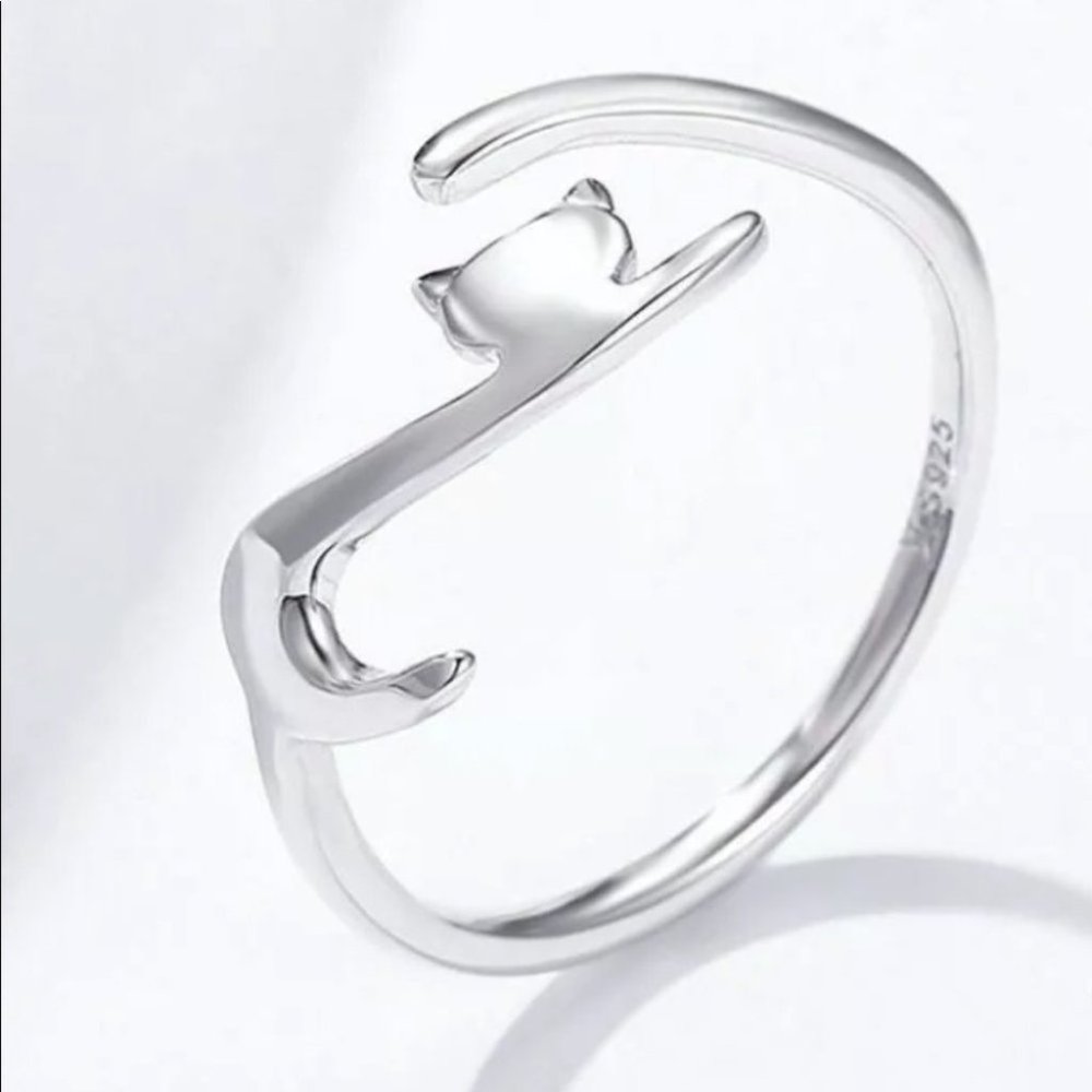 New women's simple silver cat adjustable ring
